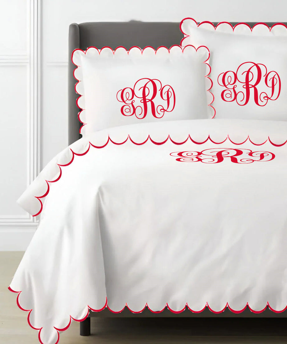 Monogram Allena 400TC Cotton Scallop Embroidery Sateen Solid Duvet Cover Set