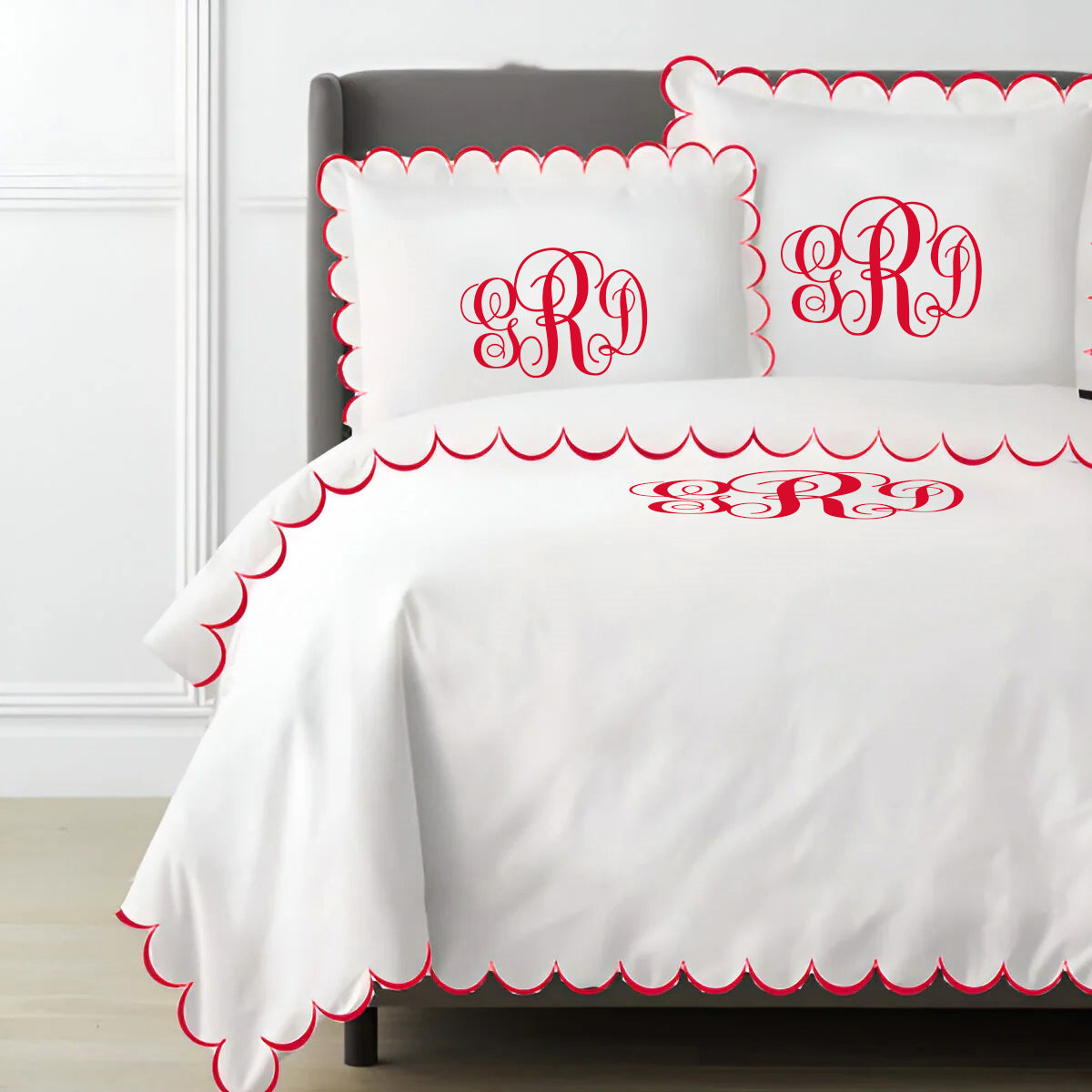 Monogram Allena 400TC Cotton Scallop Embroidery Sateen Solid Duvet Cover Set
