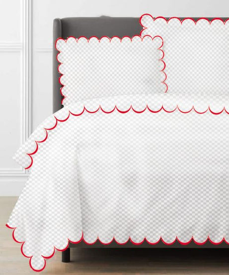Allena 400TC Cotton Scallop Embroidery Sateen Microcheck Duvet Cover Set