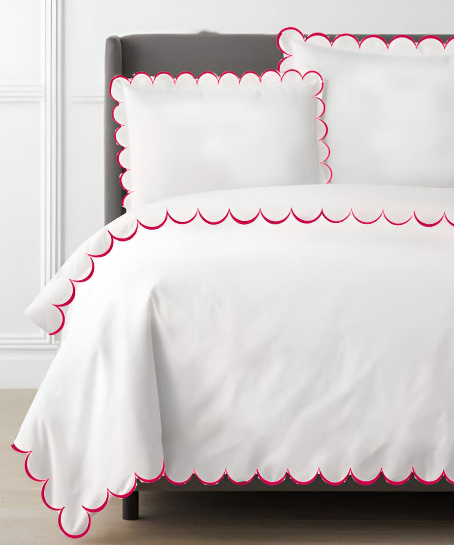 Allena 400TC Cotton Scallop Embroidery Sateen Solid Duvet Cover Set
