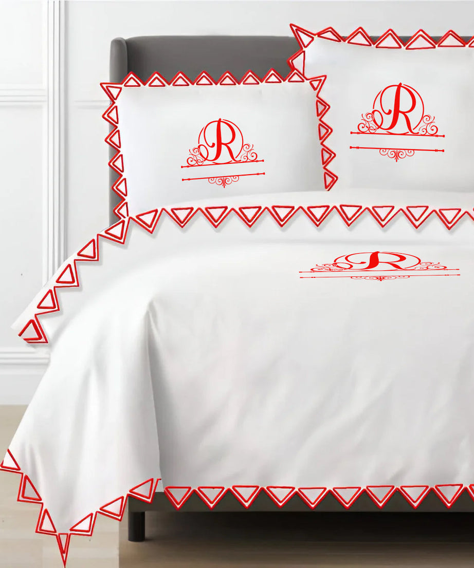 Monogram Ashley 400TC Cotton Traingle Embroidery Sateen Solid Duvet Cover Set