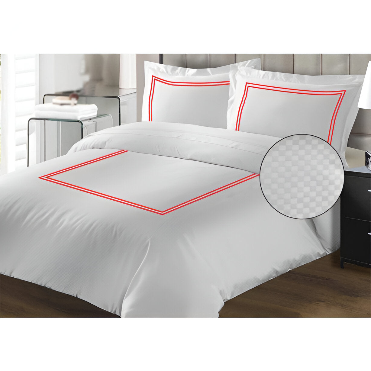 400TC Cotton Double Embroidery Sateen Microcheck Duvet Cover Set