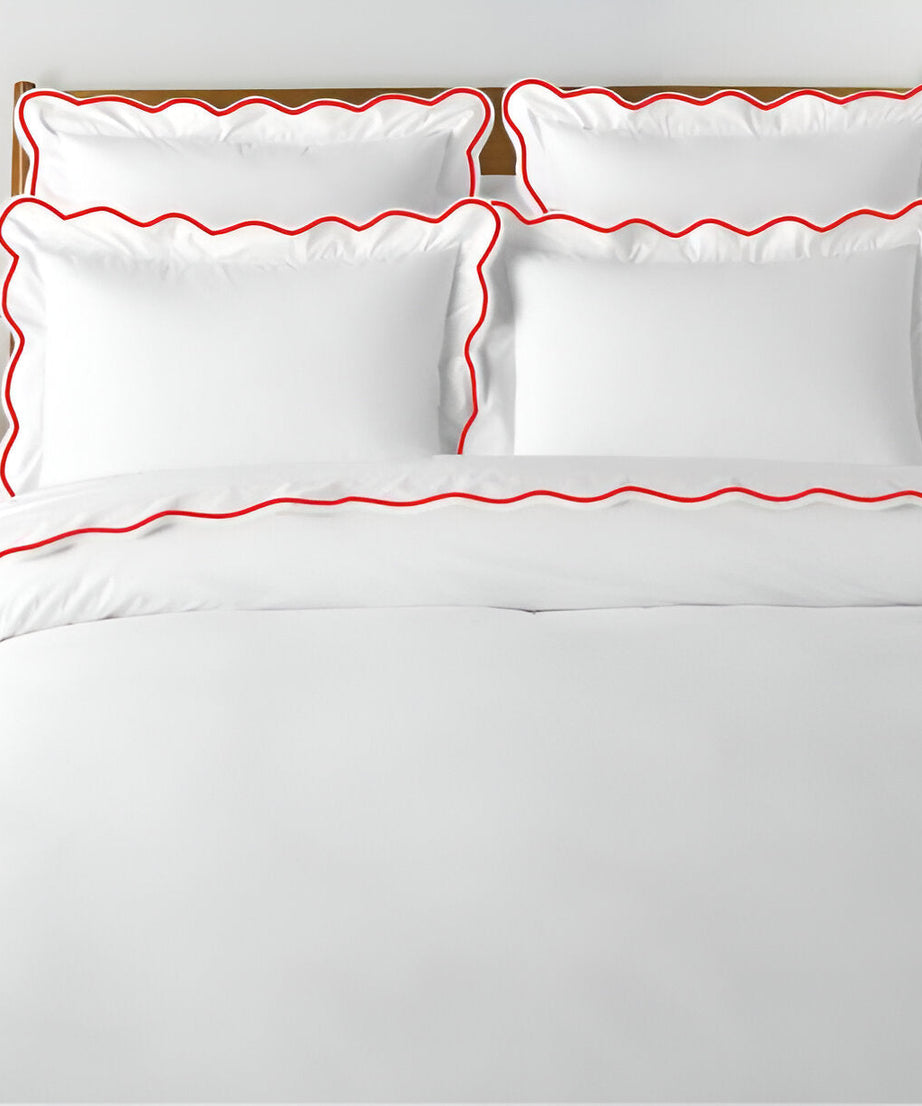 400TC Cotton Scallop Embroidery Sateen Solid Duvet Cover Set