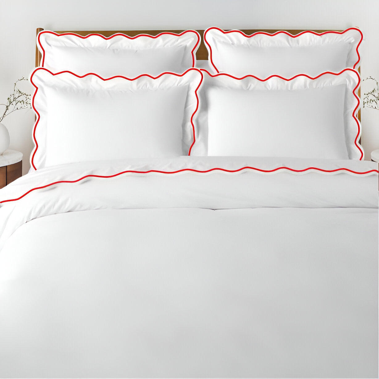 400TC Cotton Scallop Embroidery Sateen Solid Duvet Cover Set