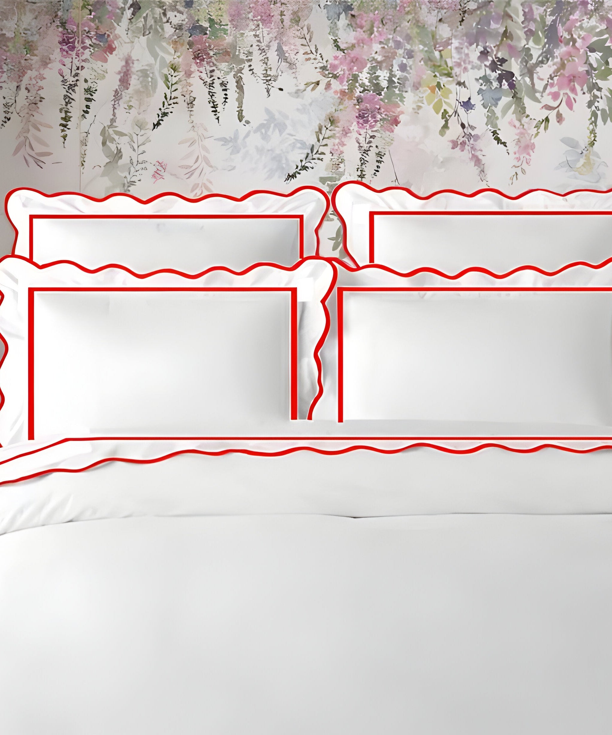 400TC Cotton Scallop Embroidery & Border Sateen Solid Duvet Cover Set