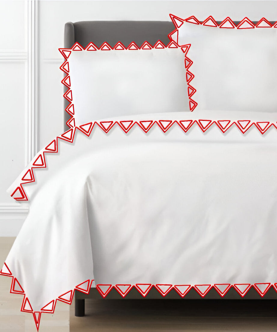 Ashley 400TC Cotton Traingle Embroidery Sateen Solid Duvet Cover Set