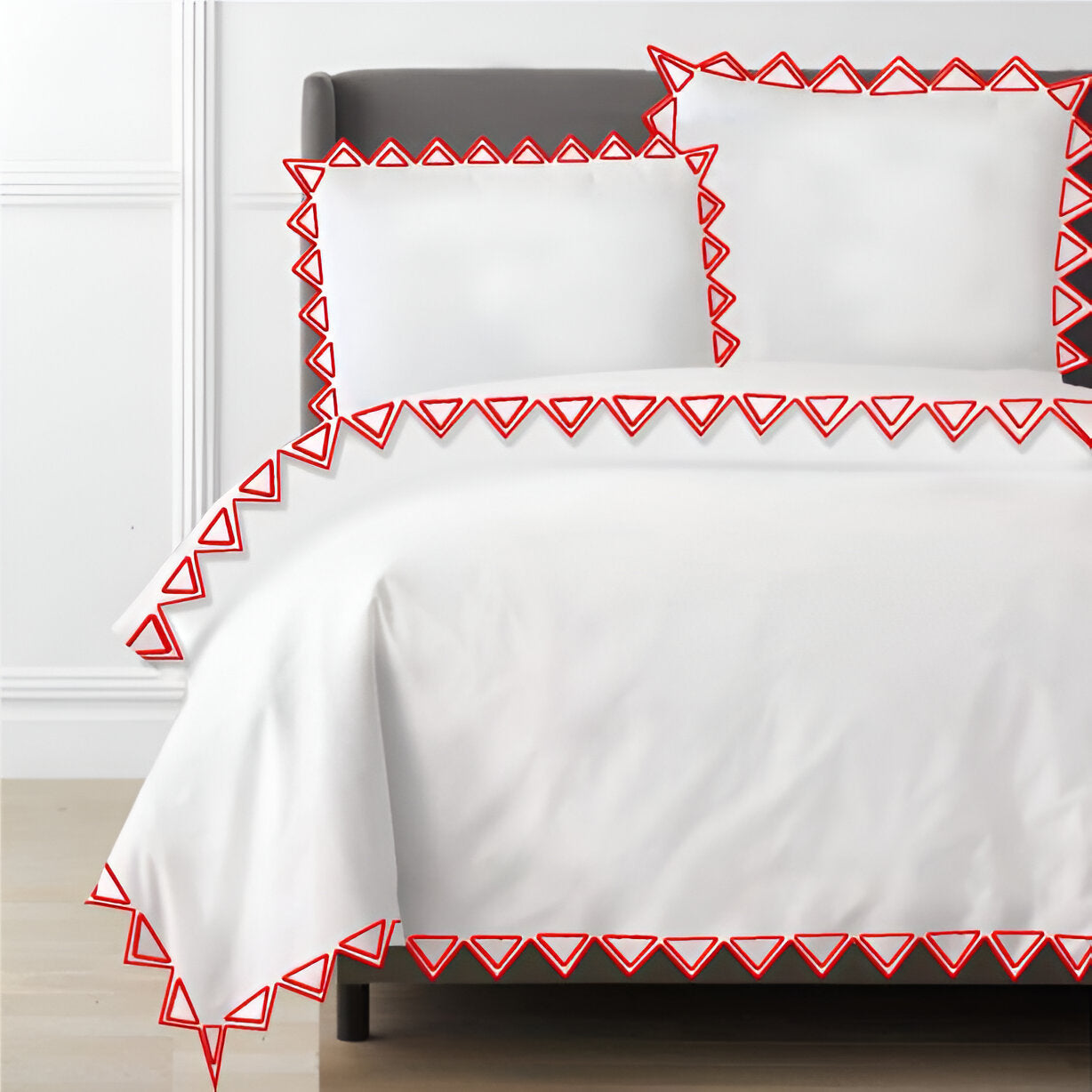 Ashley 400TC Cotton Traingle Embroidery Sateen Solid Duvet Cover Set