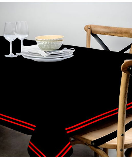Double Embroidery Border Sateen Cotton Solid Table Cloth - Black