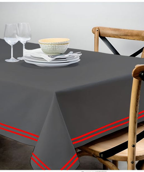 Double Embroidery Border Sateen Cotton Solid Table Cloth - Dark Grey