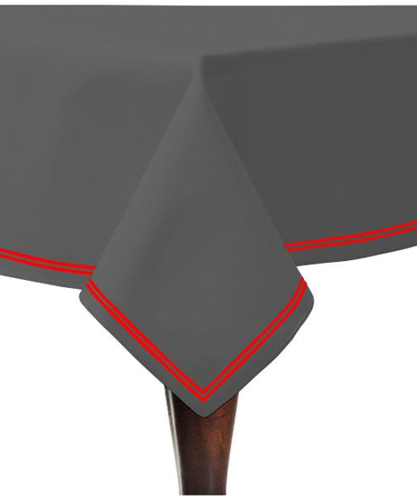 Double Embroidery Border Sateen Cotton Solid Table Cloth - Dark Grey