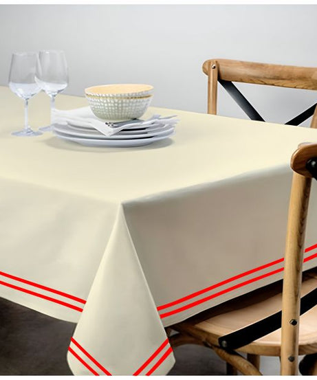 Double Embroidery Border Sateen Cotton Solid Table Cloth - Ivory