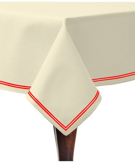 Double Embroidery Border Sateen Cotton Solid Table Cloth - Ivory