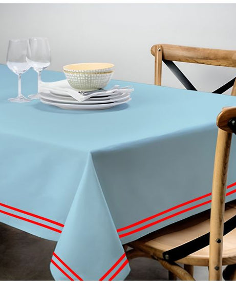 Double Embroidery Border Sateen Cotton Solid Table Cloth - Light Blue