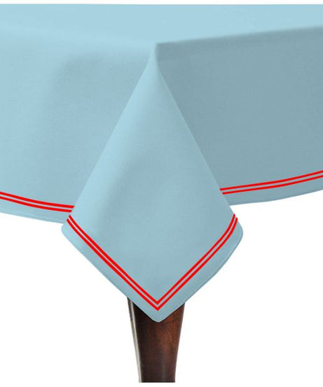 Double Embroidery Border Sateen Cotton Solid Table Cloth - Light Blue