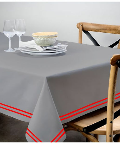 Double Embroidery Border Sateen Cotton Solid Table Cloth - Light Grey