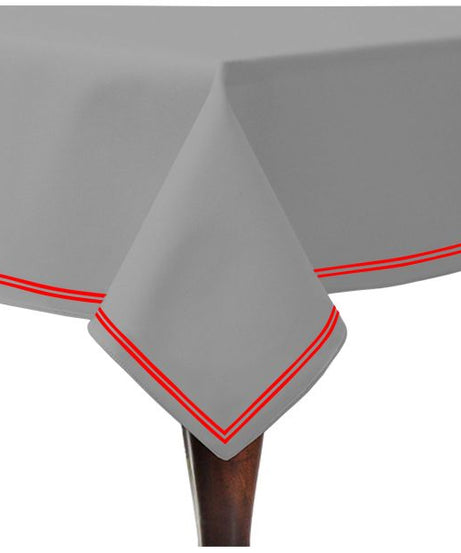 Double Embroidery Border Sateen Cotton Solid Table Cloth - Light Grey