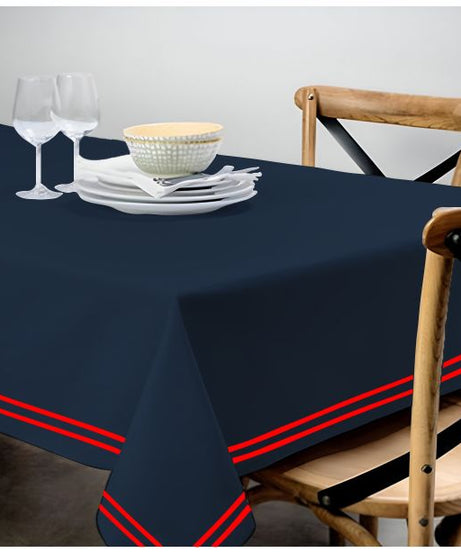 Double Embroidery Border Sateen Cotton Solid Table Cloth - Navy