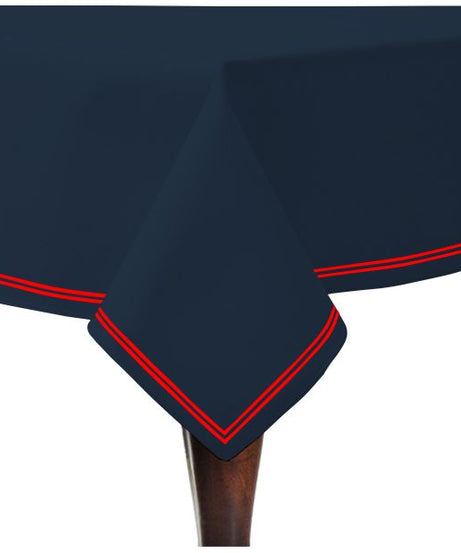 Double Embroidery Border Sateen Cotton Solid Table Cloth - Navy
