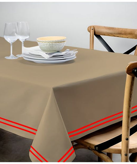Double Embroidery Border Sateen Cotton Solid Table Cloth - Taupe