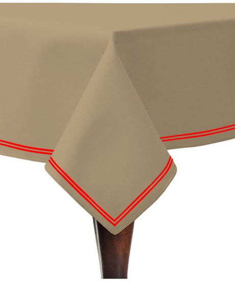 Double Embroidery Border Sateen Cotton Solid Table Cloth - Taupe