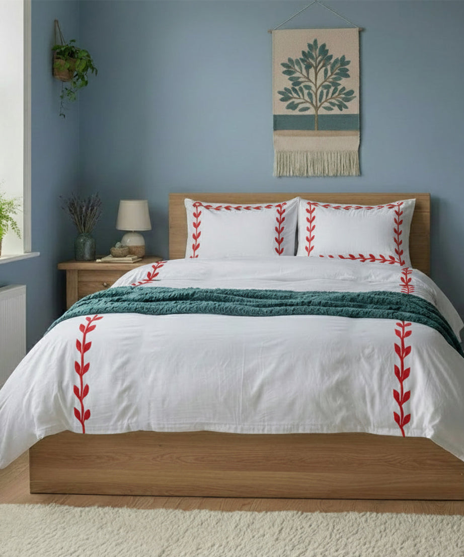 Layered Leaf Applique Cotton Duvet Cover Set