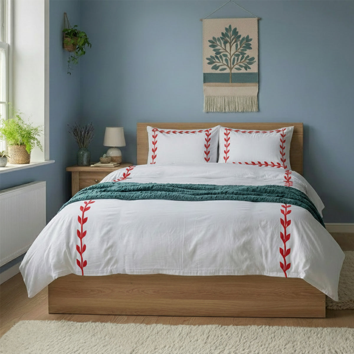 Layered Leaf Applique Cotton Duvet Cover Set