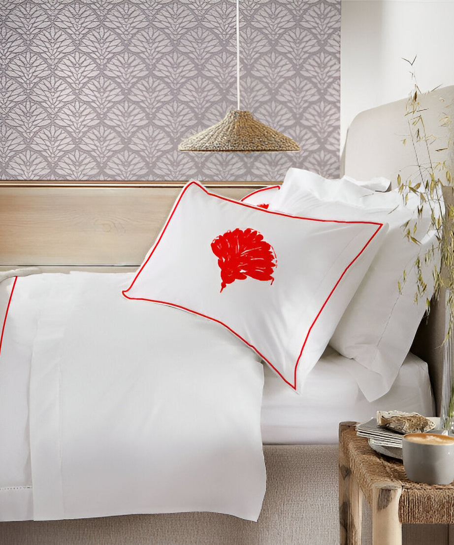 Leafy Embroidered Cotton Sateen Duvet Cover Set