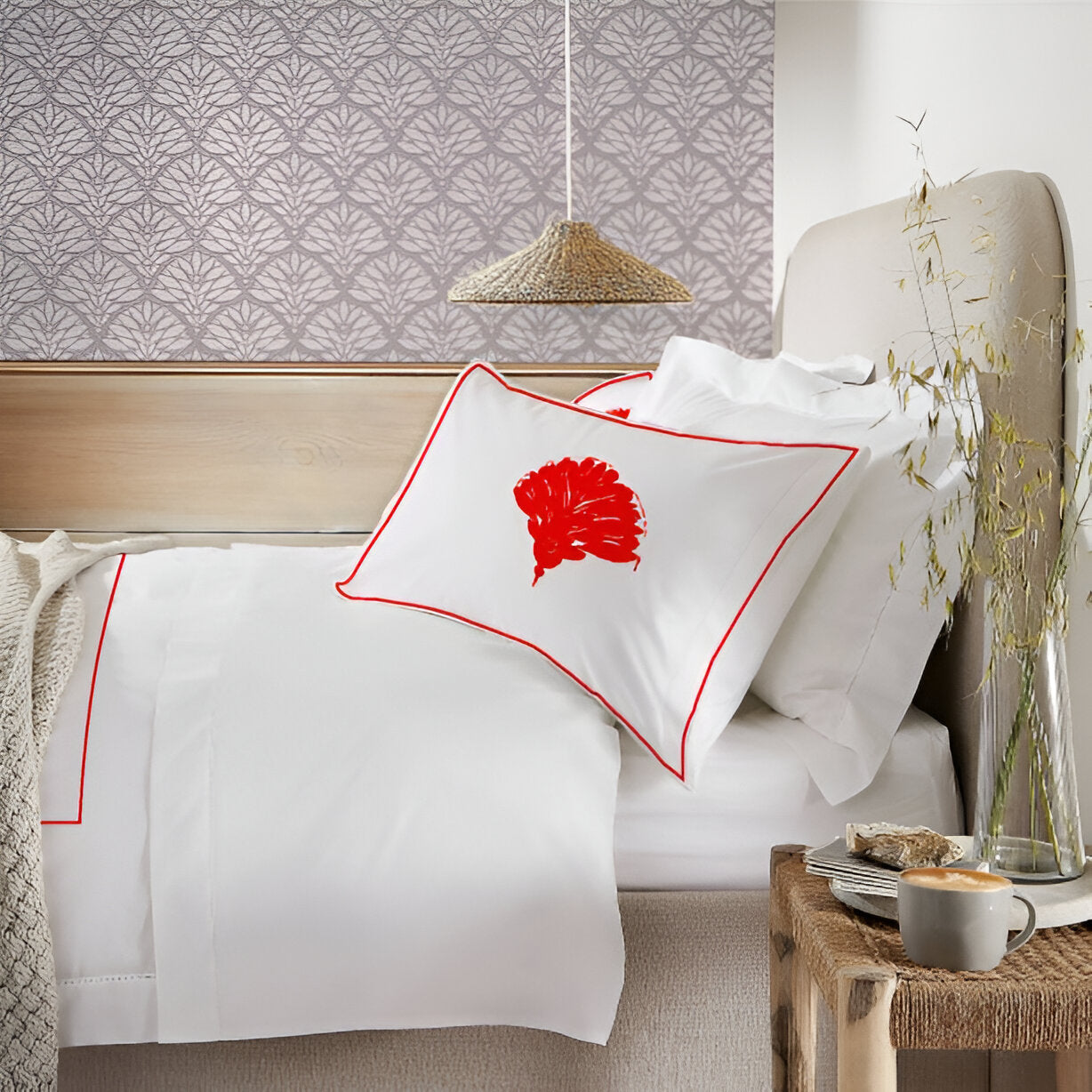 Leafy Embroidered Cotton Sateen Duvet Cover Set