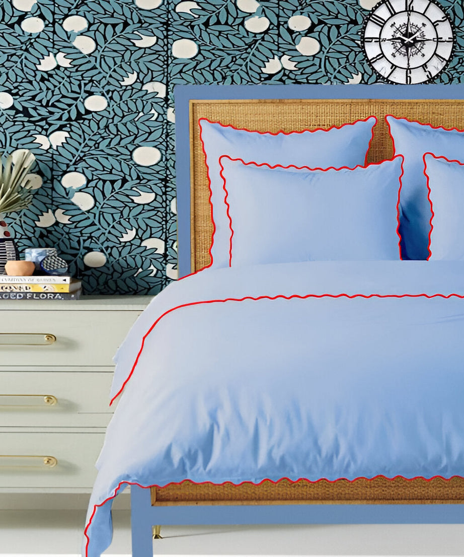 Light Blue 400TC Cotton Small Scallop Embroidery Duvet Cover Set