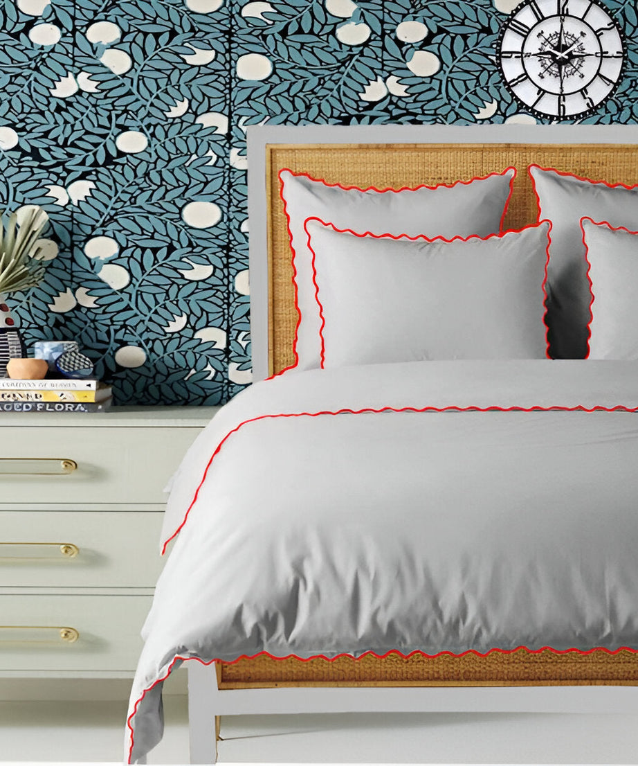 Light Grey 400TC Cotton Small Scallop Embroidery Duvet Cover Set