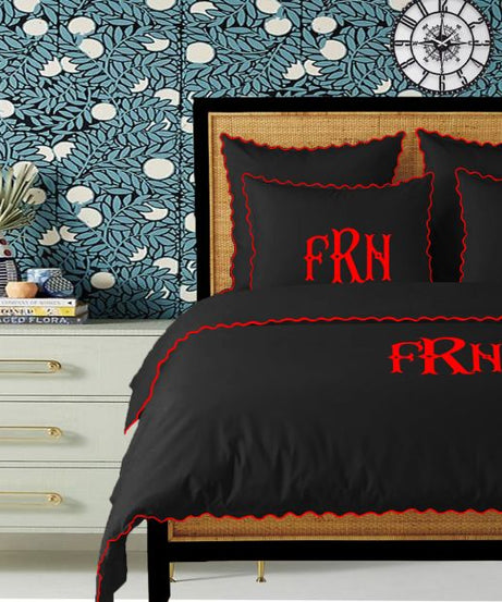 Monogram Black 400TC Cotton Small Scallop Embroidery Duvet Cover Set