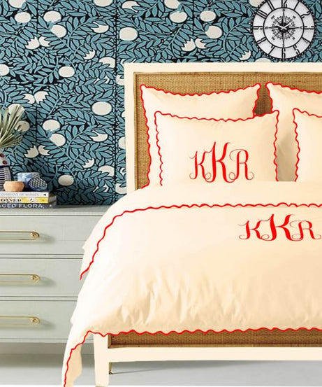 Monogram Ivory 400TC Cotton Small Scallop Embroidery Duvet Cover Set