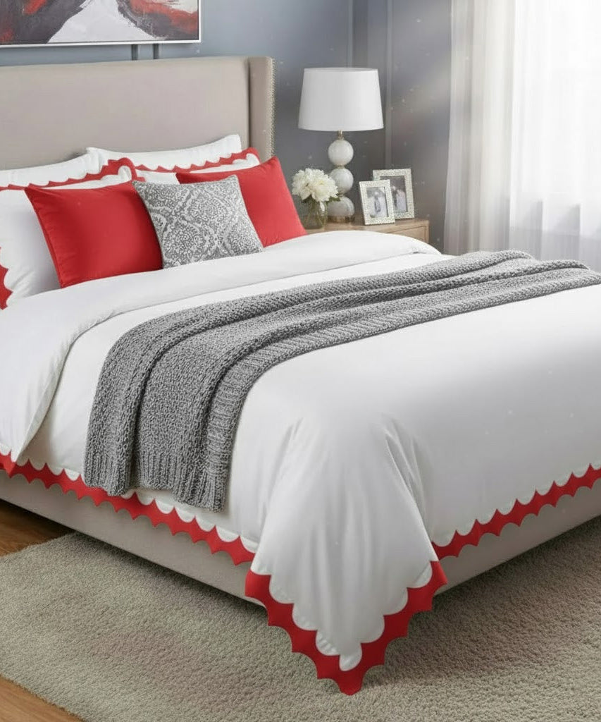 Reverse Scalloped Applique Embroidery Cotton Duvet Cover Set