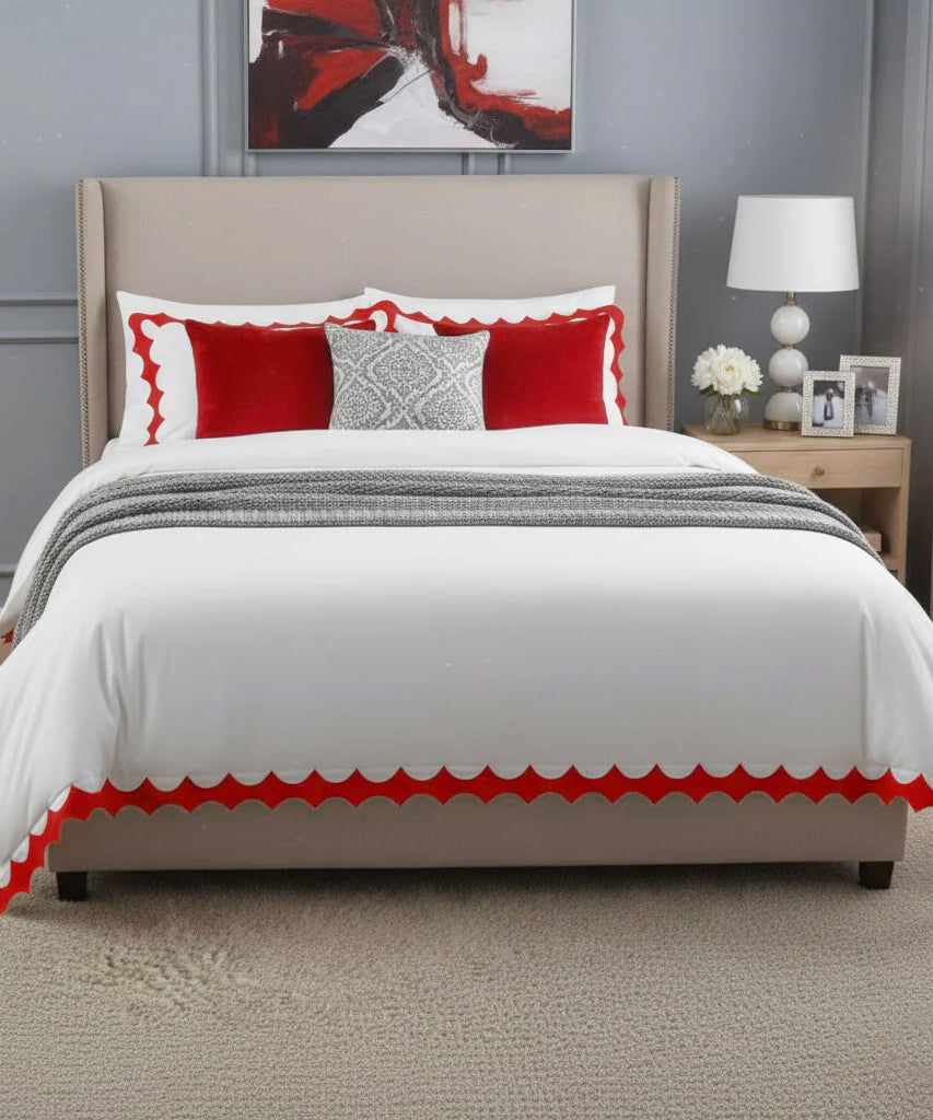 Reverse Scalloped Applique Embroidery Cotton Duvet Cover Set