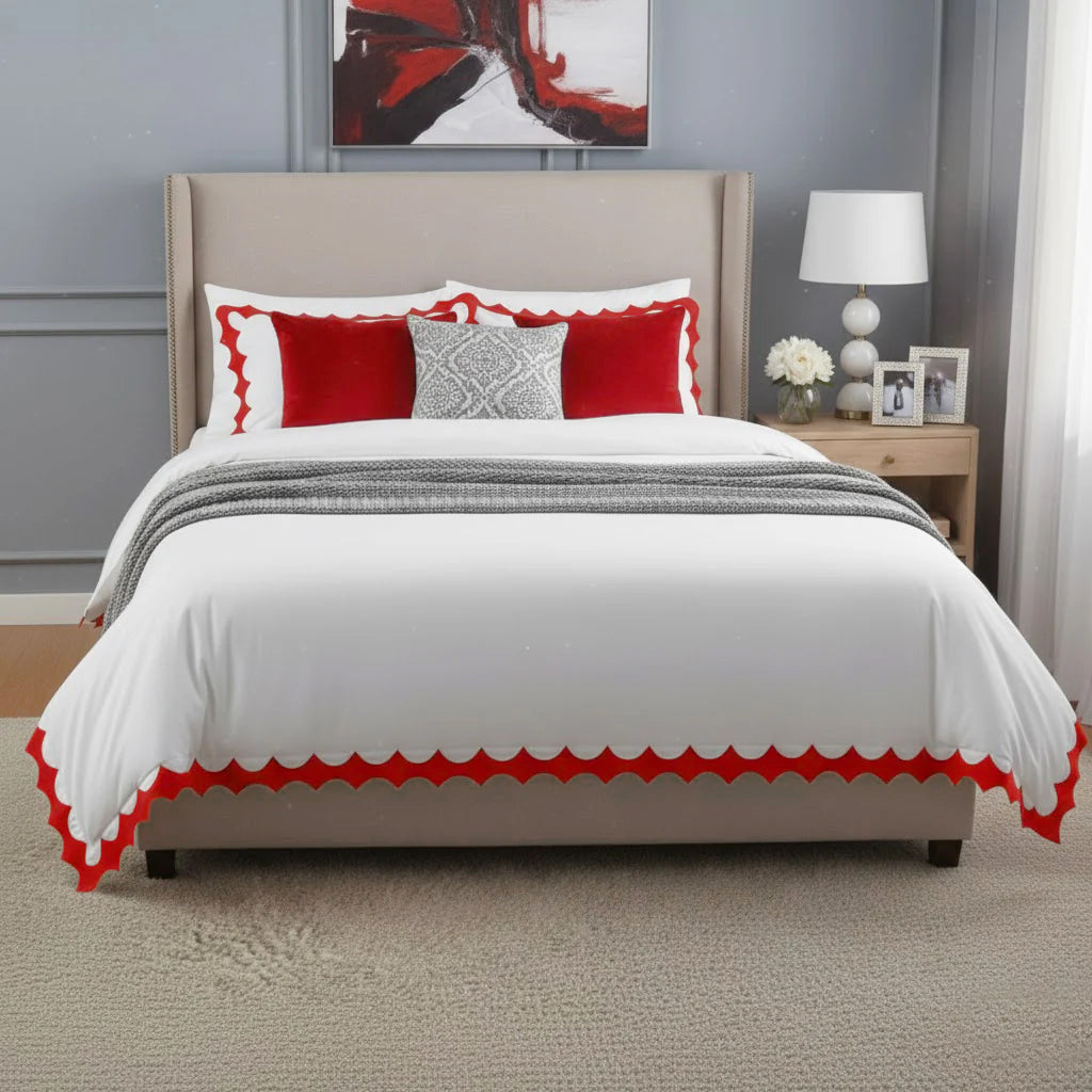 Reverse Scalloped Applique Embroidery Cotton Duvet Cover Set
