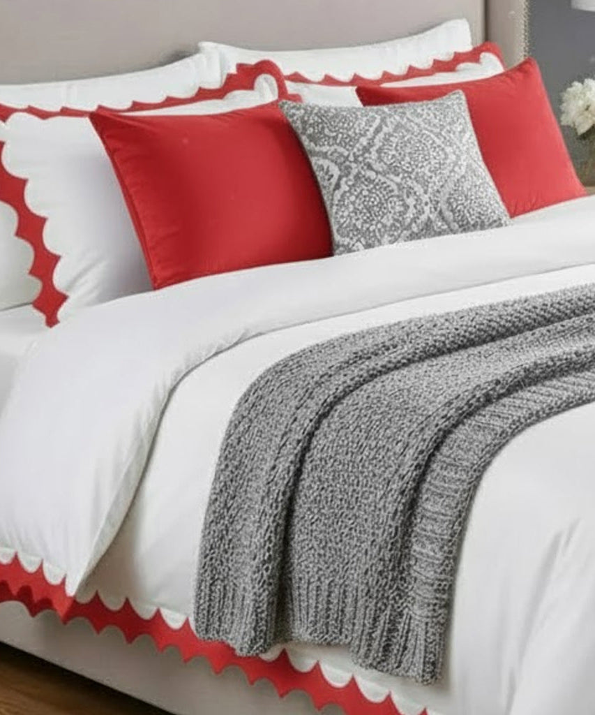 Reverse Scalloped Applique Embroidery Cotton Duvet Cover Set