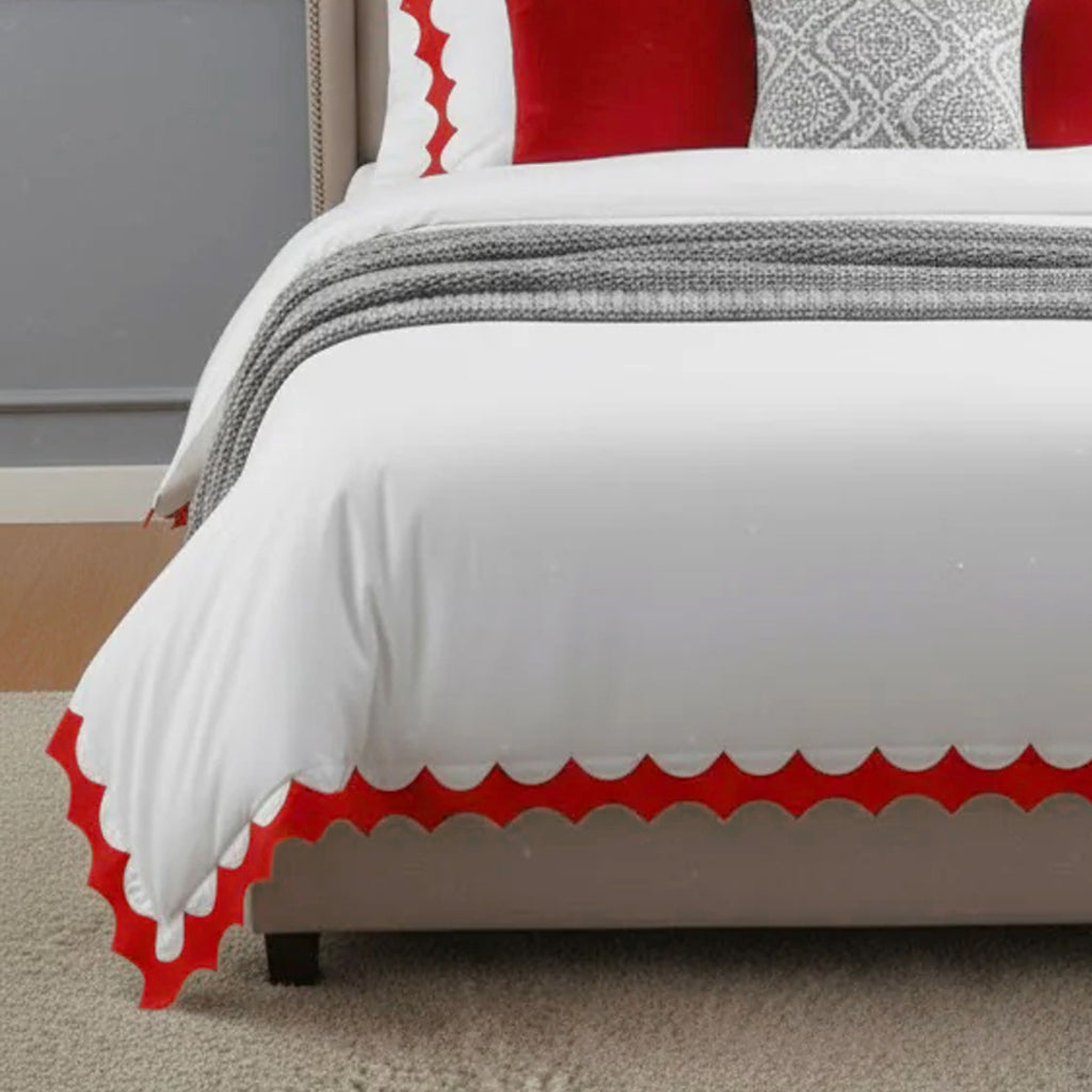 Reverse Scalloped Applique Embroidery Cotton Duvet Cover Set