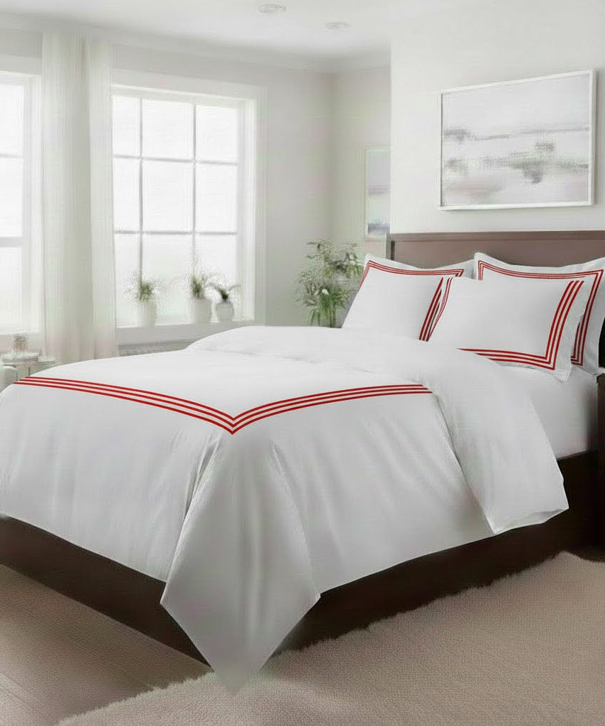 400TC Cotton Triple Embroidery Sateen Solid Duvet Cover Set