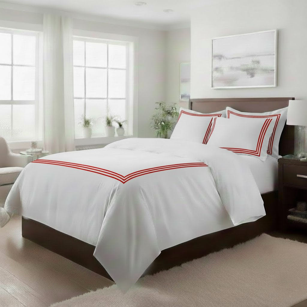 400TC Cotton Triple Embroidery Sateen Solid Duvet Cover Set