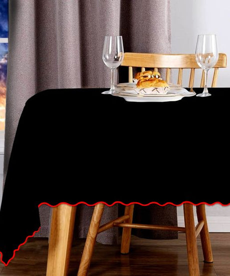 Scallop Embroidery Sateen Cotton Solid Table Cloth - Black