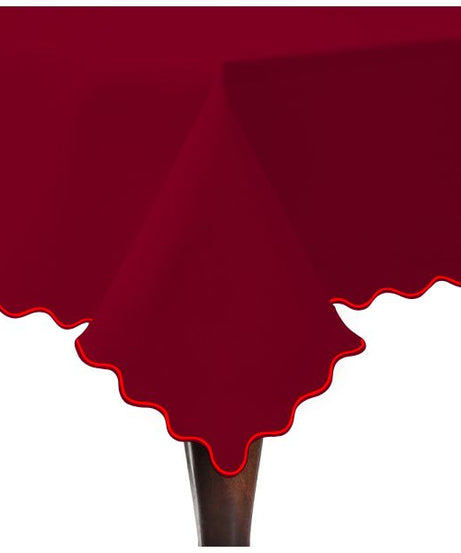 Scallop Embroidery Sateen Cotton Solid Table Cloth - Burgundy