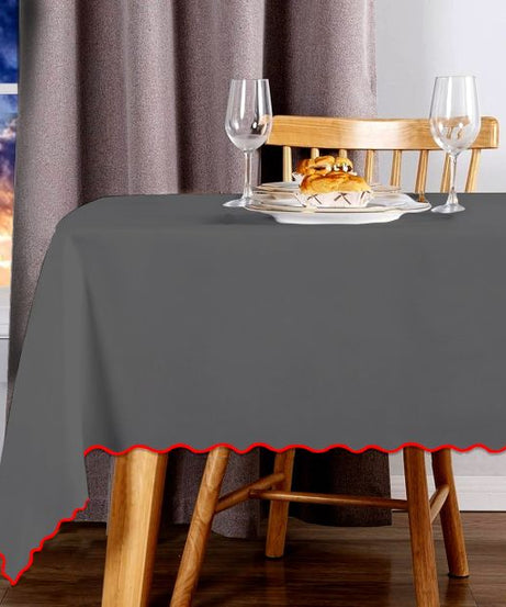 Scallop Embroidery Sateen Cotton Solid Table Cloth - Dark Grey