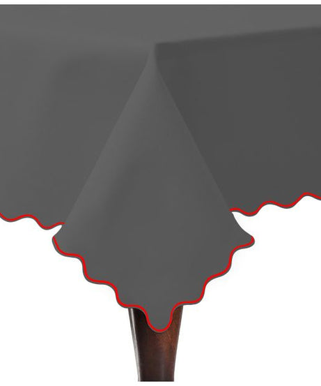 Scallop Embroidery Sateen Cotton Solid Table Cloth - Dark Grey