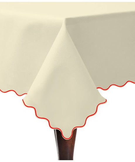 Scallop Embroidery Sateen Cotton Solid Table Cloth - Ivory