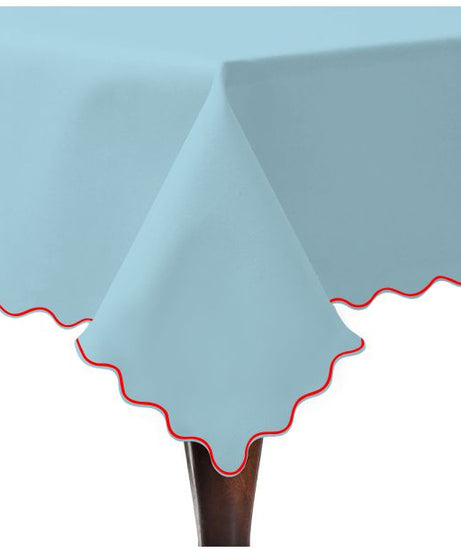 Scallop Embroidery Sateen Cotton Solid Table Cloth - Light Blue