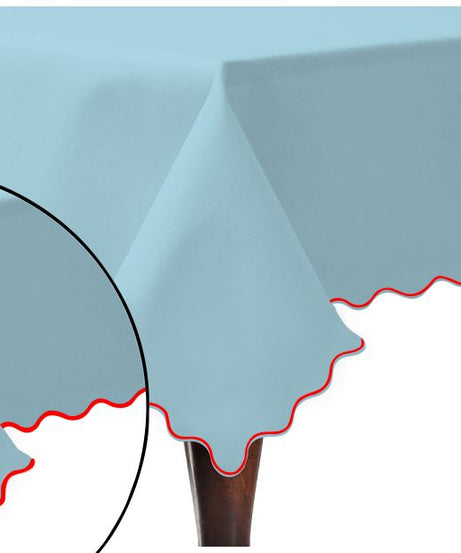 Scallop Embroidery Sateen Cotton Solid Table Cloth - Light Blue