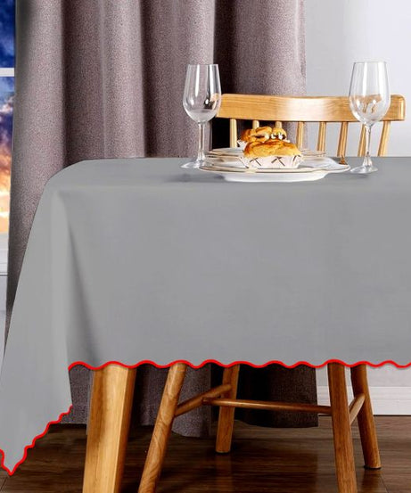 Scallop Embroidery Sateen Cotton Solid Table Cloth - Light Grey