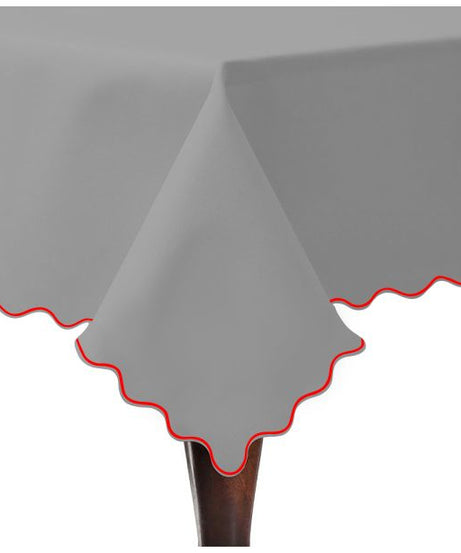 Scallop Embroidery Sateen Cotton Solid Table Cloth - Light Grey