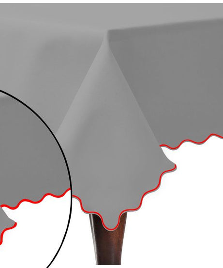 Scallop Embroidery Sateen Cotton Solid Table Cloth - Light Grey