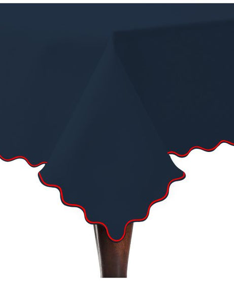 Scallop Embroidery Sateen Cotton Solid Table Cloth - Navy